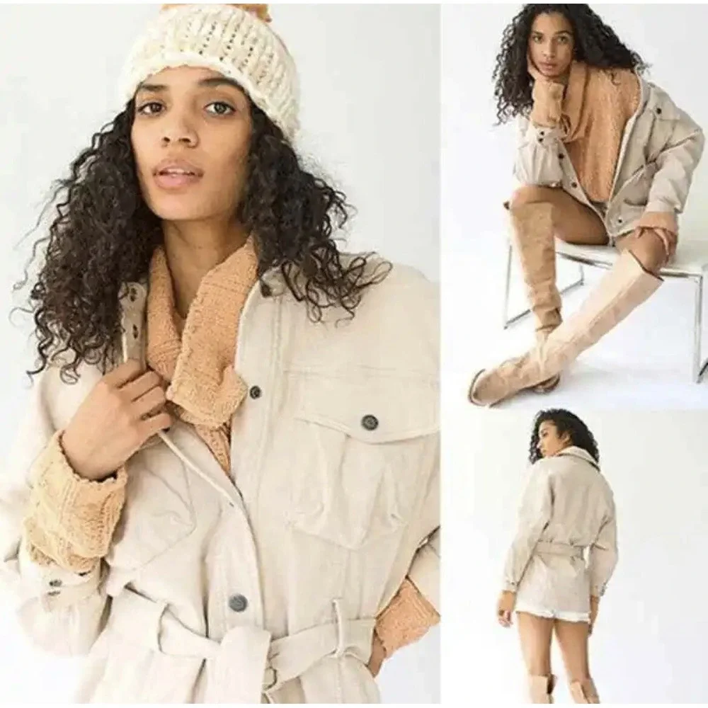 Free People Clyde Shirt Jacket‎ In Mineral Powder Size S